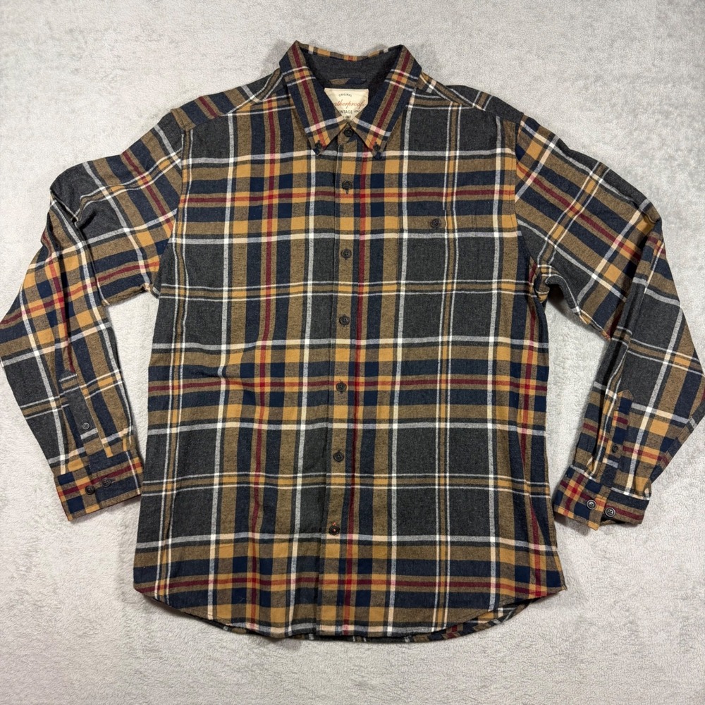 Weatherproof Vintage Plaid Flannel Shirt Mens‎ XL Gray Yellow Button Down